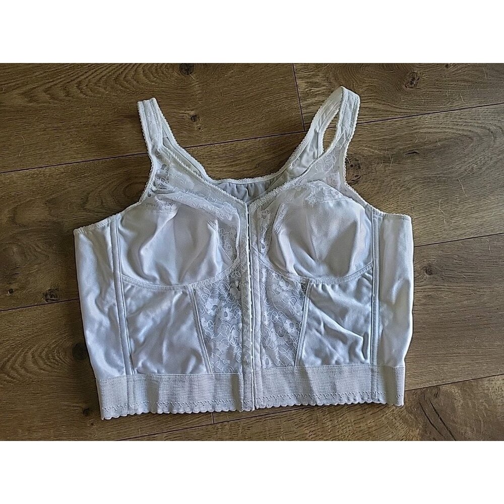 Vintage Exquisite Form Corset Bra White Lace Hook &‎ Eye Closures 42B